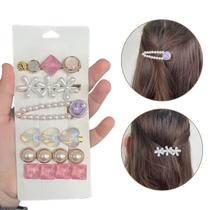 Kit 6 Presilhas Bico De Pato Luxo Modelo Pérolas Flor Carinha
