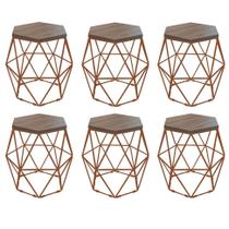 Kit 6 Puff Banqueta Luna Decorativo Sala Quarto Ferro Bronze Assento MDF Caramelo - Ahazzo Móveis