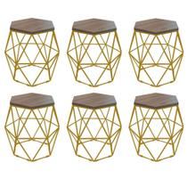 Kit 6 Puff Banqueta Luna Decorativo Sala Quarto Ferro Dourado Assento MDF Madeira - Ahazzo Móveis