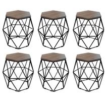 Kit 6 Puff Banqueta Luna Decorativo Sala Quarto Ferro Preto Assento MDF Castanho - Ahazzo Móveis