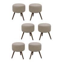 Kit 6 Puff Decorativo Redondo Banqueta Classic Tecido Suede Bege Pés Madeira Palito - Maitê Moda Casa Kit 6 Puff Decorativo Redondo Banqueta Classic Tecido Suede Bege Pés Madeira Palito - Maitê Moda Casa