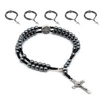 Kit 6 Pulseira Terço De Pulso Hematita Medalha São Bento Hematita São Bento 21 Cm