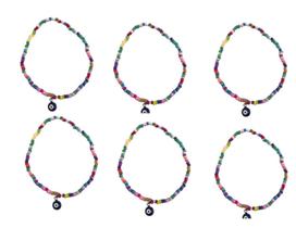 Kit 6 Pulseiras miçangas coloridas pingentes design moderno