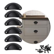 Kit 6 Puxador Concha Para Móveis Gavetas Armário Preto Fosco Kit 6 Puxador Concha Para Móveis Gavetas Armário Preto Fosco