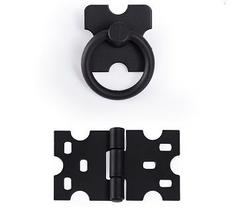 Kit 6 Puxadores Argola + 12 Dobradiças Mexicana Rustica Preto