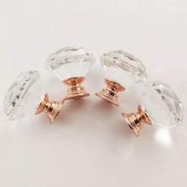 Kit 6 Puxadores Pegador Cristal 30mm Porta Gaveta Rose Gold