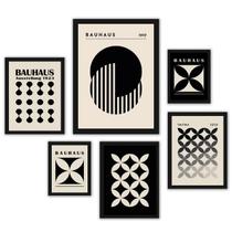 Kit 6 Quadros Abstratos Bauhaus Preto Bege - Com Vidro