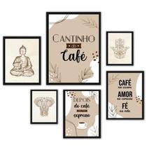 Kit 6 Quadros Cantinho Café Zen Moldura Branca Medidas Variadas Acetato Fixação Fácil Limpeza Simples