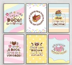 Kit 6 Quadros Confeitaria Bolos Tortas Padaria Doces 20x28cm Kit 6 Quadros Confeitaria Bolos Tortas Padaria Doces 20x28cm