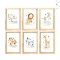kit 6 Quadros Decoração Quarto Infantil Safari Baby Aquarela
