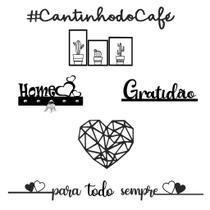 Kit 6 Quadros decorativos Cacto + Cantinho do café com coração geométrico + Frase para todo sempre mdf