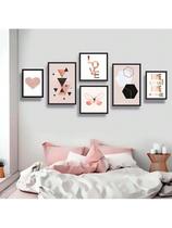 Kit 6 Quadros Decorativos Frases Geometrico Coração Love