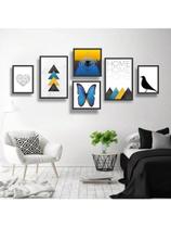 Kit 6 Quadros Decorativos Geometrico Azul Borboleta Kit 6 Quadros Decorativos Geometrico Azul Borboleta