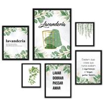 Kit 6 Quadros Decorativos Lavanderia Folhas - Com Vidro