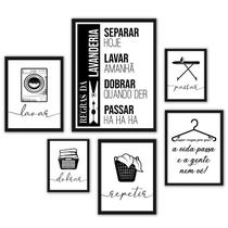 Kit 6 Quadros Decorativos Lavanderia - Madeira Branca - Várias Medidas