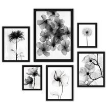 Kit 6 Quadros Flores Transparentes - Madeira Branca - Decoração - Medidas Variadas - Papel Fotográfico Brilhante