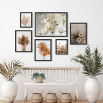 Kit 6 Quadros Folhas Flores Secas Vidro/Moldura Preta Vá