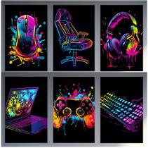 Kit 6 Quadros Gamer Streamer Quarto Nerd Video Game 20x28cm
