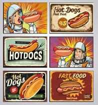 Kit 6 Quadros Hot-dog Lanchonete Dogão Vintage Retro 20x28cm