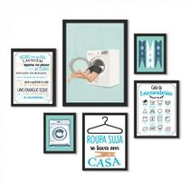 Kit 6 Quadros Lavanderia Divertida - com vidro