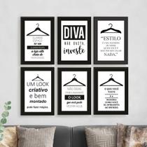 Kit 6 Quadros Moda Feminina Diva Loja Roupa Frases 20x28cm