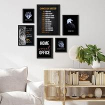 Kit 6 Quadros Motivacionais - Vidro, Madeira Preta Kit 6 Quadros Motivacionais - Vidro, Madeira Preta