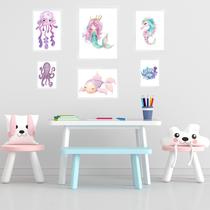 Kit 6 Quadros Quarto Infantil Menina - Fundo Do Mar