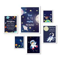 Kit 6 Quadros Quarto Infantil Menino Tema Espacial - Cristão - com vidro Kit 6 Quadros Quarto Infantil Menino Tema Espacial - Cristão - com vidro