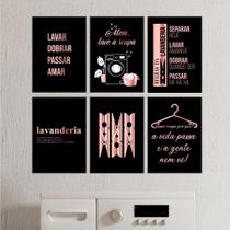 Kit 6 Quadros Rose Gold Lavanderia Lavar Roupa Regra 20x28cm Kit 6 Quadros Rose Gold Lavanderia Lavar Roupa Regra 20x28cm