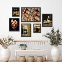 Kit 6 Quadros Rústicos Vinho - Madeira Preta - Decoração Kit 6 Quadros Rústicos Vinho - Madeira Preta - Decoração