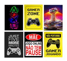 Kit 6 Quadros Video Game Quarto Geek Nerd Gameplay 20x28cm