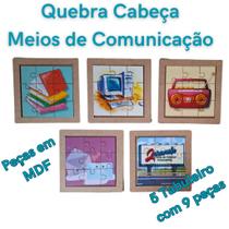 Kit 6 Quebra Cabeça em MDF Meios de Comunição Aprendizado e Diversão