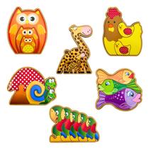 Kit 6 Quebra cabeça Infantil Família Animais Educativo