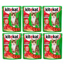Kit 6 Ração para Gatos KiteKat Adulto Sabor Carne 70g