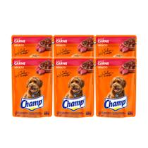 Kit 6 Ração Úmida Champ Adulto sabor Carne Sachê 85g