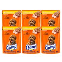 Kit 6 Ração Úmida Champ Adulto sabor Frango Sachê 85g