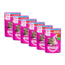 Kit 6 Ração Úmida para Gatos Whiskas Adultos 1+ Anos Castrados Sabor Carne em Sachê 85g