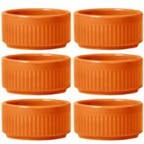 Kit 6 Ramekins de Porcelana 50ml Laranja Canelado Assar e Servir 6x3cm Germer