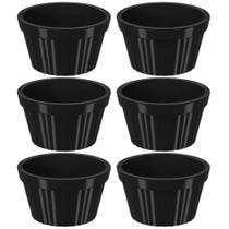 Kit 6 Ramequins Pretos Canelados 90ml cada Molheira Pequena Uno Coza em Plástico