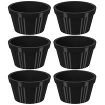 Kit 6 Ramequins Pretos Canelados 90ml cada Molheira Pequena Uno Coza em Plástico