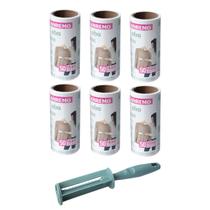 Kit 6 Refil Adesivo Papa Bolinha Tira Pelos de Roupa e Cabo Aplicador 300 Folhas