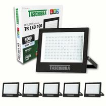 Kit 6 Refletor 100w Led Holofote Externo Resistente Água IP65 Preto 6500k Luz Branca Taschibra