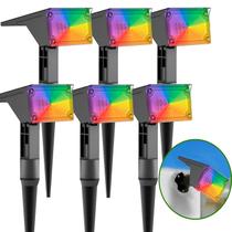 Kit 6 Refletor Ecoforce Solar 12 Led 50x Mais Forte Colorida Spot Jardim Chão Parede Luminária