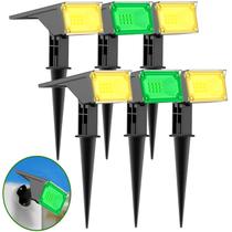 Kit 6 Refletor Ecoforce Solar 12 Led 50x Mais Forte Dual Color Verde Ambar Spot Jardim Chão Parede Luminária