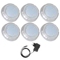 Kit 6 Refletor Hiper Led 6W Branco Policarbonato + Fonte 3A