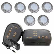Kit 6 Refletor LED Piscina RGB 9W Inox + Central Compacta. Kit 6 Refletor LED Piscina RGB 9W Inox + Central Compacta.