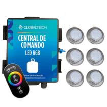 Kit 6 Refletor LED Piscina RGB 9W Inox + Central Touch