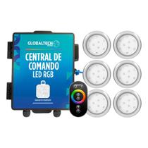 Kit 6 Refletor LED Piscina RGB 9W Inox + Central Touch