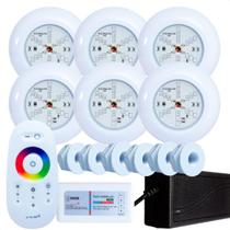 Kit 6 Refletores HIDRALUX MINI Led 6w RGB ABS + Nichos de Fibra + Comando + Fonte 5a Kit 6 Refletores HIDRALUX MINI Led 6w RGB ABS + Nichos de Fibra + Comando + Fonte 5a