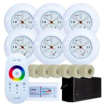 Kit 6 Refletores Led 6w RGB ABS e Adaptadores Cano 50mm e Comando para Iluminação Piscina